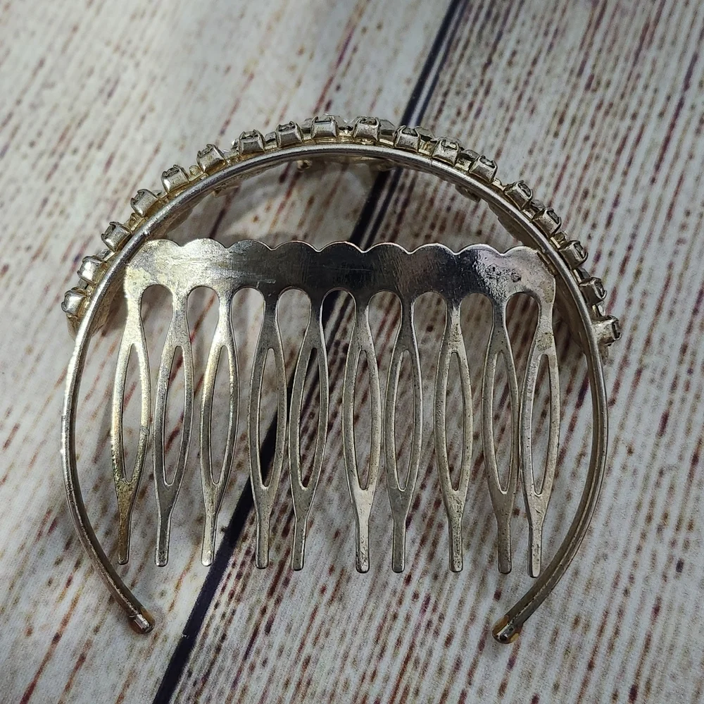 Vintage Light Gold 925 Marked Mini Tiara Rhinestone Comb